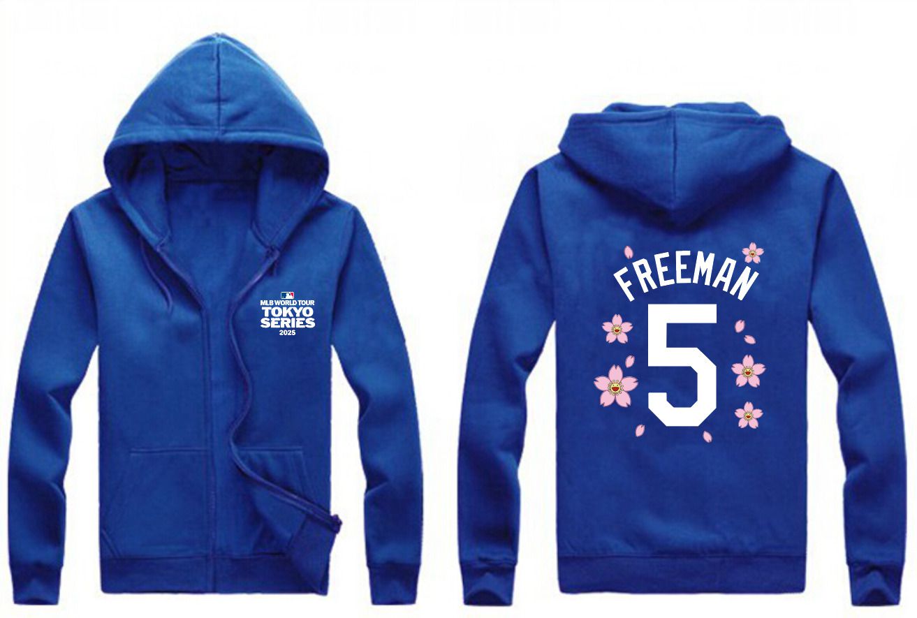 Men Los Angeles Dodgers #5 Freeman Blue Zipper hoodie 2025 MLB Jersey style 1->los angeles dodgers->MLB Jersey
